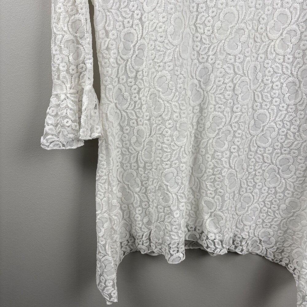 Cactus Brand Women's Lace Blouse Large White Lined Long Sleeve Ruffled Feminine - Picture 4 of 11